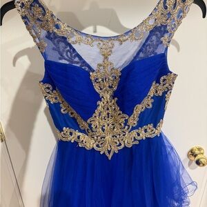 Royal Blue Dress with Gold Embroidery